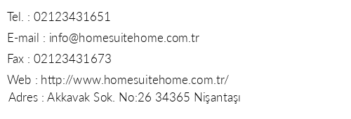 Home Suite Home Nianta telefon numaralar, faks, e-mail, posta adresi ve iletiim bilgileri